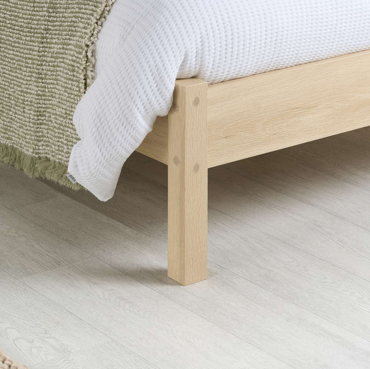 Herringford Bed with Chevron Pattern and Laminated Oak Finish for Stylish Bedrooms