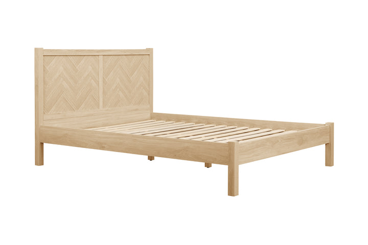 Herringford Bed with Chevron Pattern and Laminated Oak Finish for Stylish Bedrooms