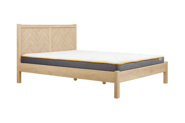 Herringford Bed with Chevron Pattern and Laminated Oak Finish for Stylish Bedrooms