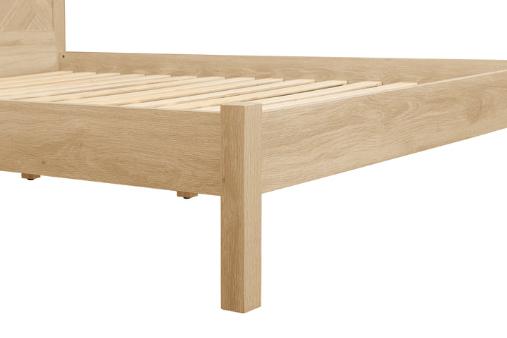 Herringford Bed with Chevron Pattern and Laminated Oak Finish for Stylish Bedrooms