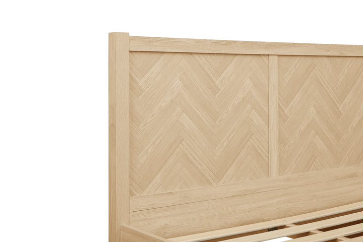 Herringford Bed with Chevron Pattern and Laminated Oak Finish for Stylish Bedrooms