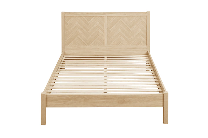 Herringford Bed with Chevron Pattern and Laminated Oak Finish for Stylish Bedrooms