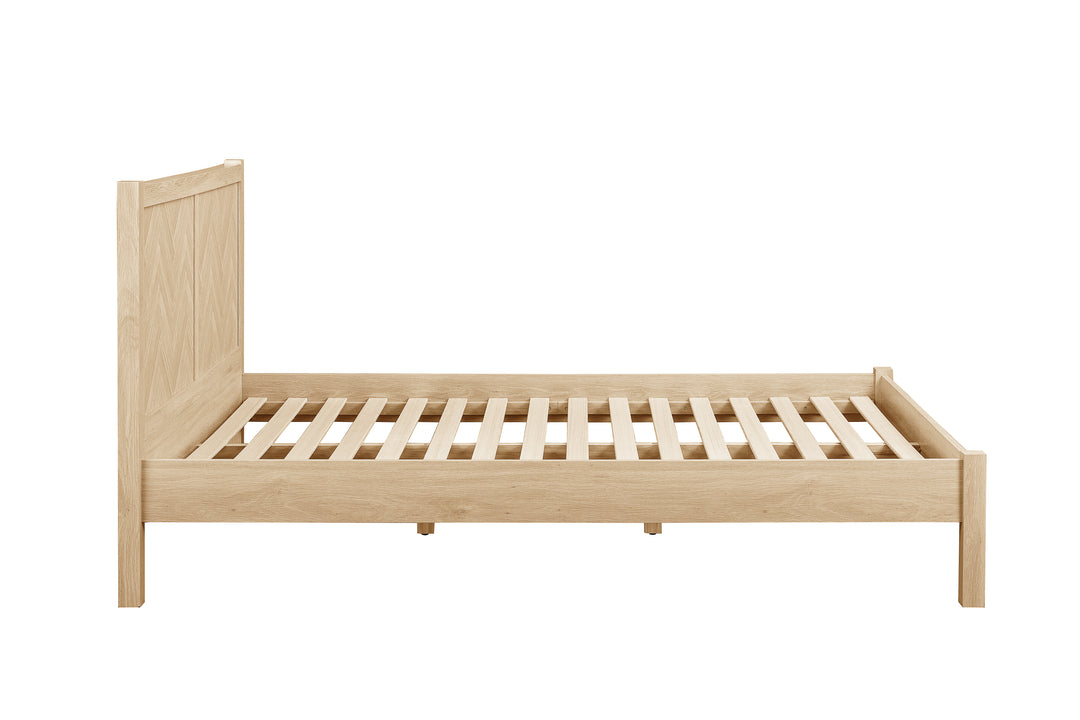Herringford Bed with Chevron Pattern and Laminated Oak Finish for Stylish Bedrooms