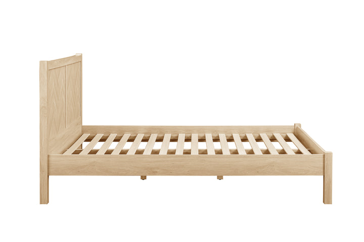 Herringford Bed with Chevron Pattern and Laminated Oak Finish for Stylish Bedrooms