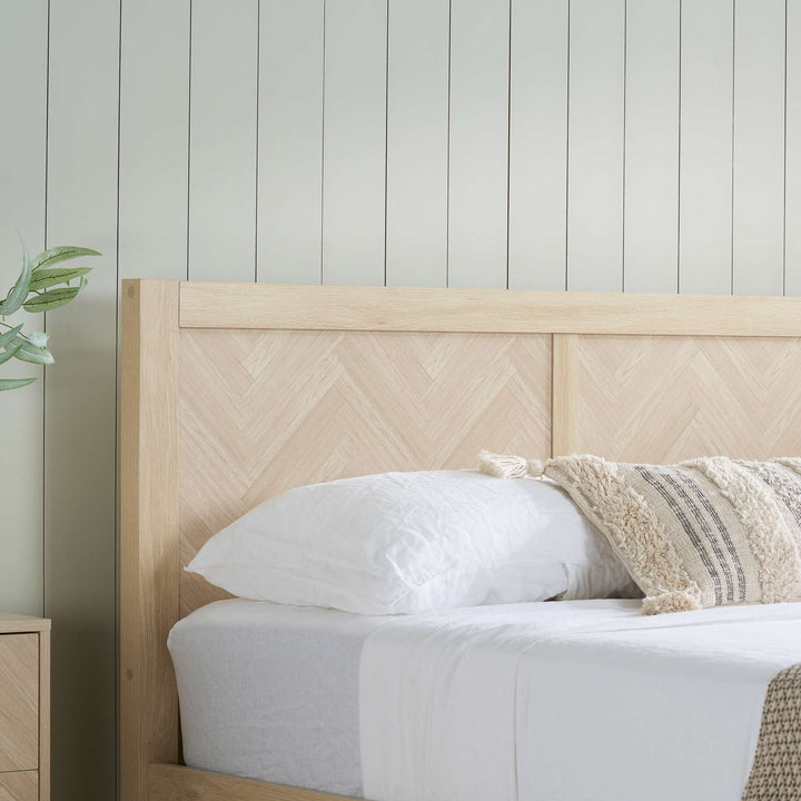 Herringford Ottoman Bed with Chevron Pattern in Laminated Oak Finish