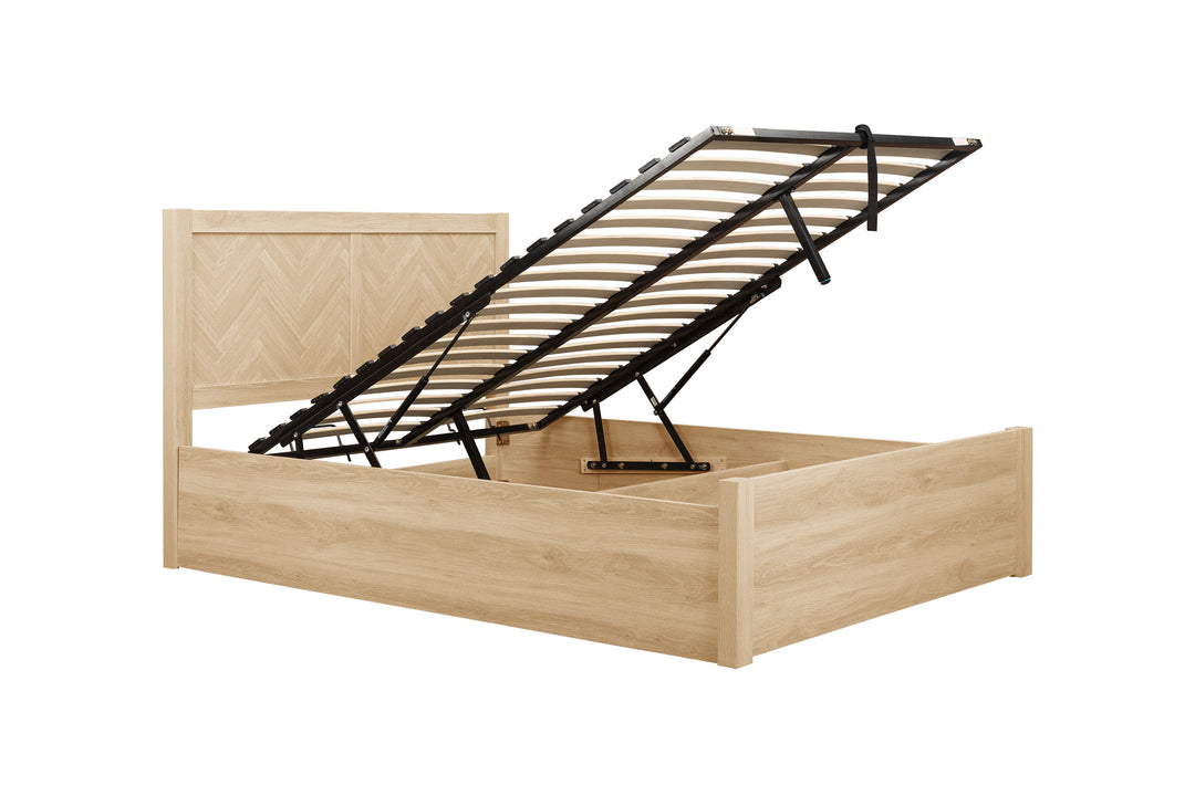 Herringford Ottoman Bed with Chevron Pattern in Laminated Oak Finish