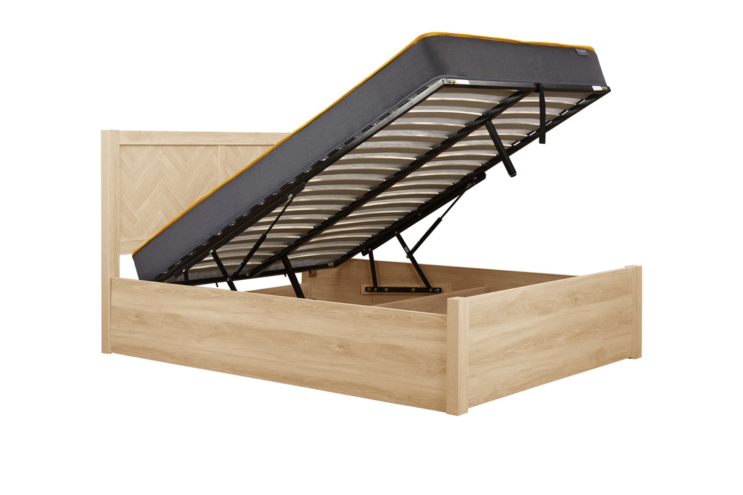 Herringford Ottoman Bed with Chevron Pattern in Laminated Oak Finish