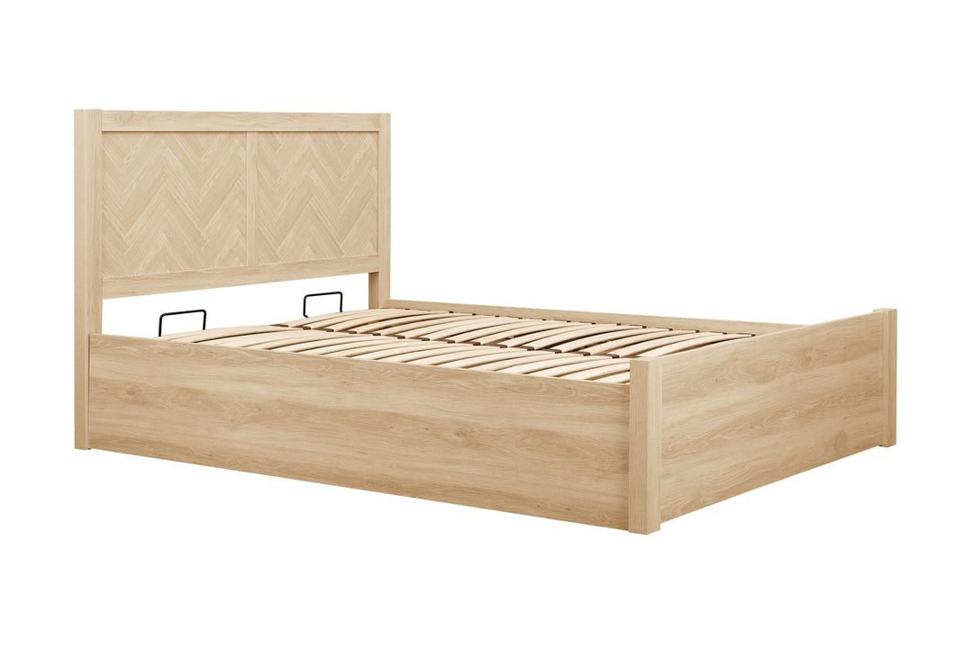 Herringford Ottoman Bed with Chevron Pattern in Laminated Oak Finish