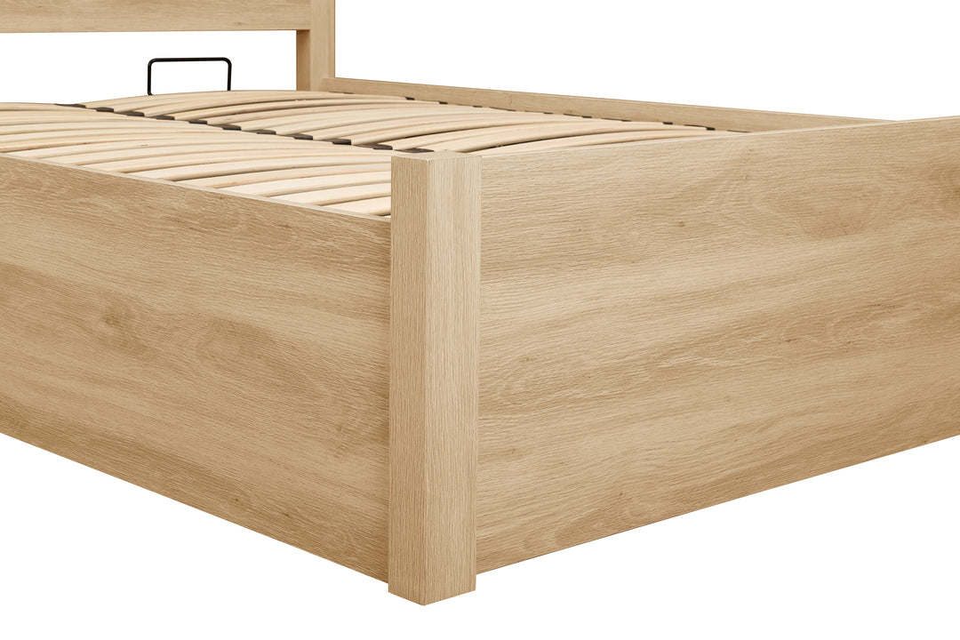 Herringford Ottoman Bed with Chevron Pattern in Laminated Oak Finish