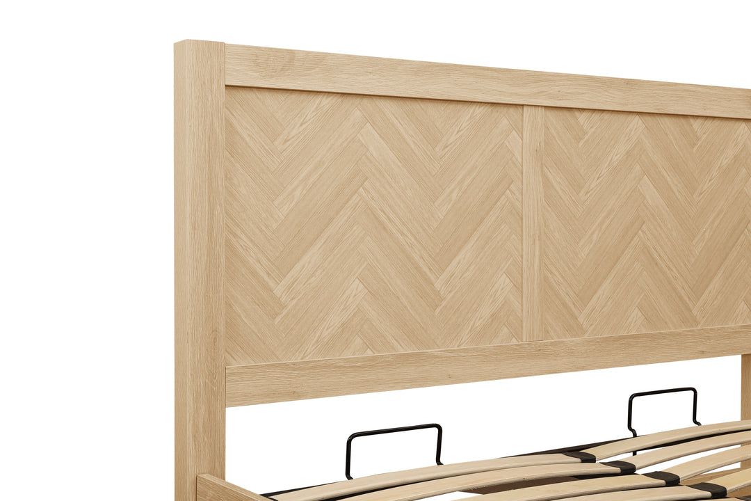 Herringford Ottoman Bed with Chevron Pattern in Laminated Oak Finish