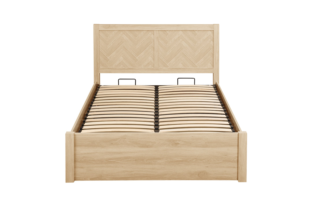 Herringford Ottoman Bed with Chevron Pattern in Laminated Oak Finish