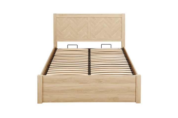 Herringford Ottoman Bed with Chevron Pattern in Laminated Oak Finish