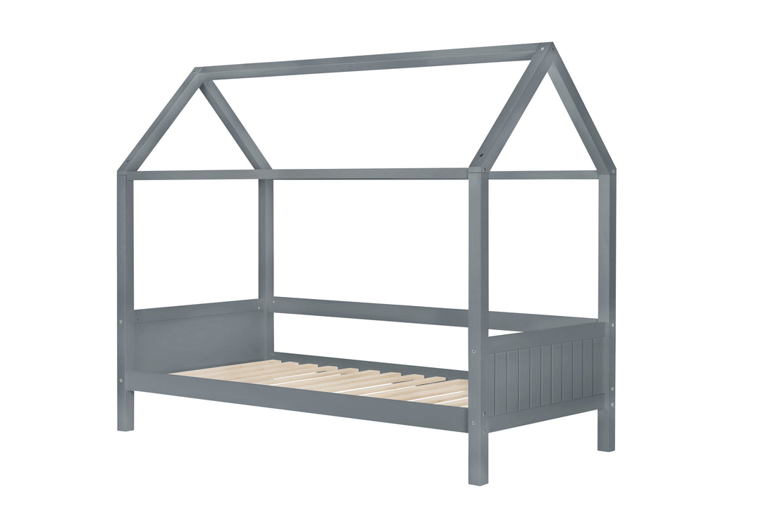 Wooden House Shaped Bed Frame with Solid Slatted Base for Kids' Independence