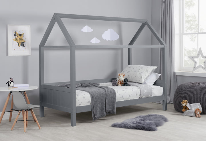 Wooden House Shaped Bed Frame with Solid Slatted Base for Kids' Independence