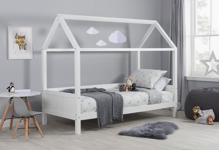 Wooden House Shaped Bed Frame with Solid Slatted Base for Kids