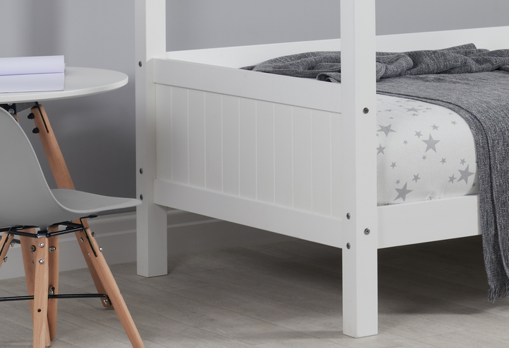 Wooden House Shaped Bed Frame with Solid Slatted Base for Kids