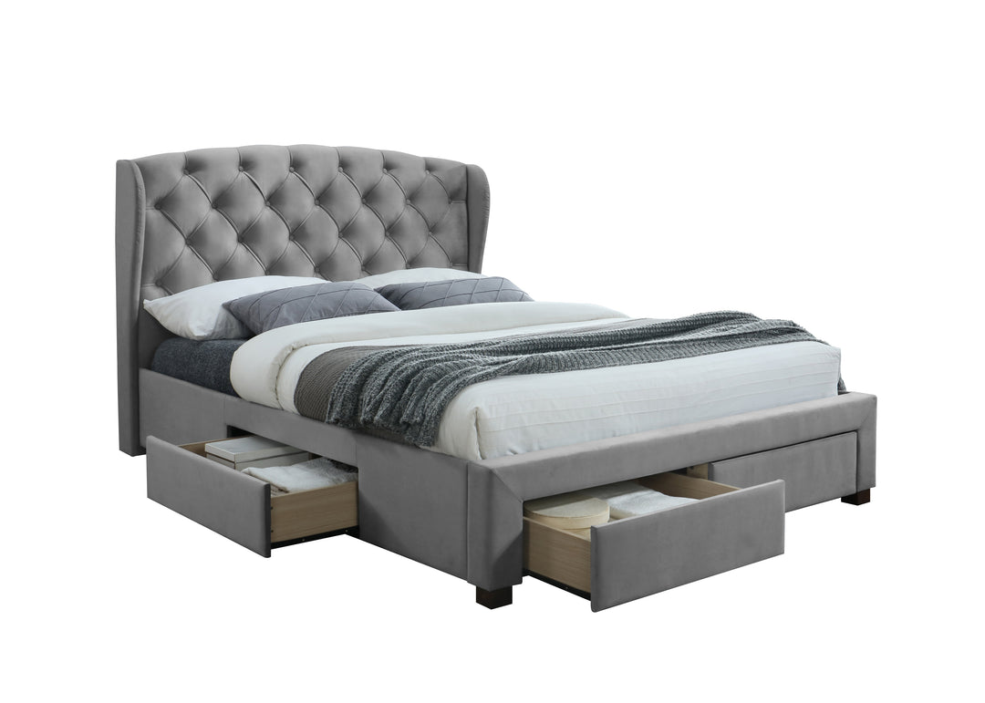 Elegant Wingback Bed Frame with Tufted Headboard and Storage Drawers