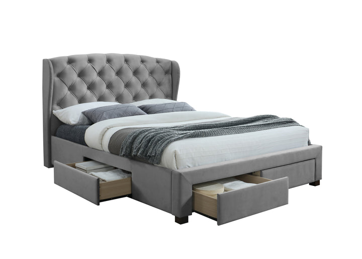 Elegant Wingback Bed Frame with Tufted Headboard and Storage Drawers