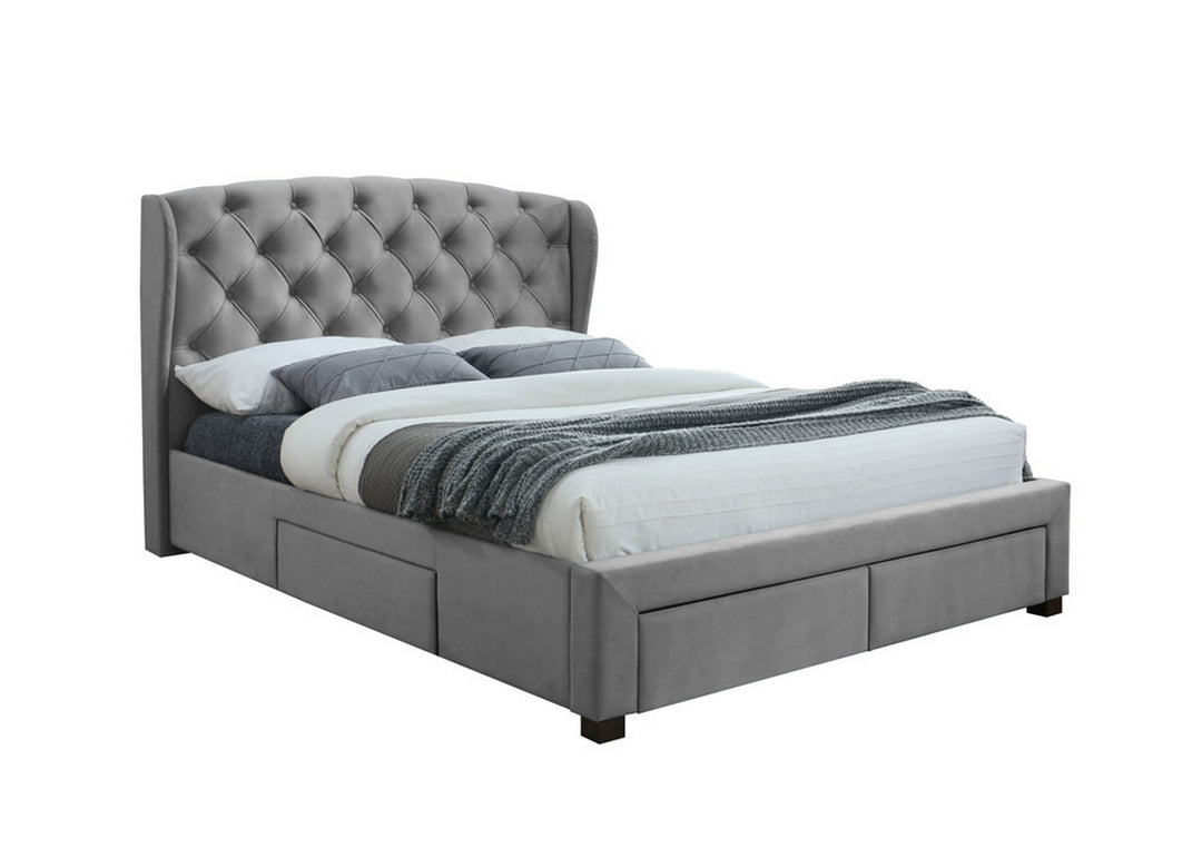 Elegant Wingback Bed Frame with Tufted Headboard and Storage Drawers