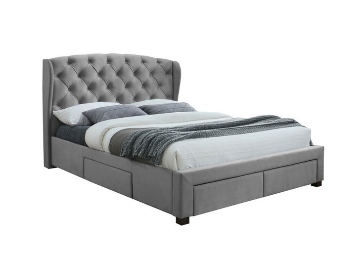 Elegant Wingback Bed Frame with Tufted Headboard and Storage Drawers