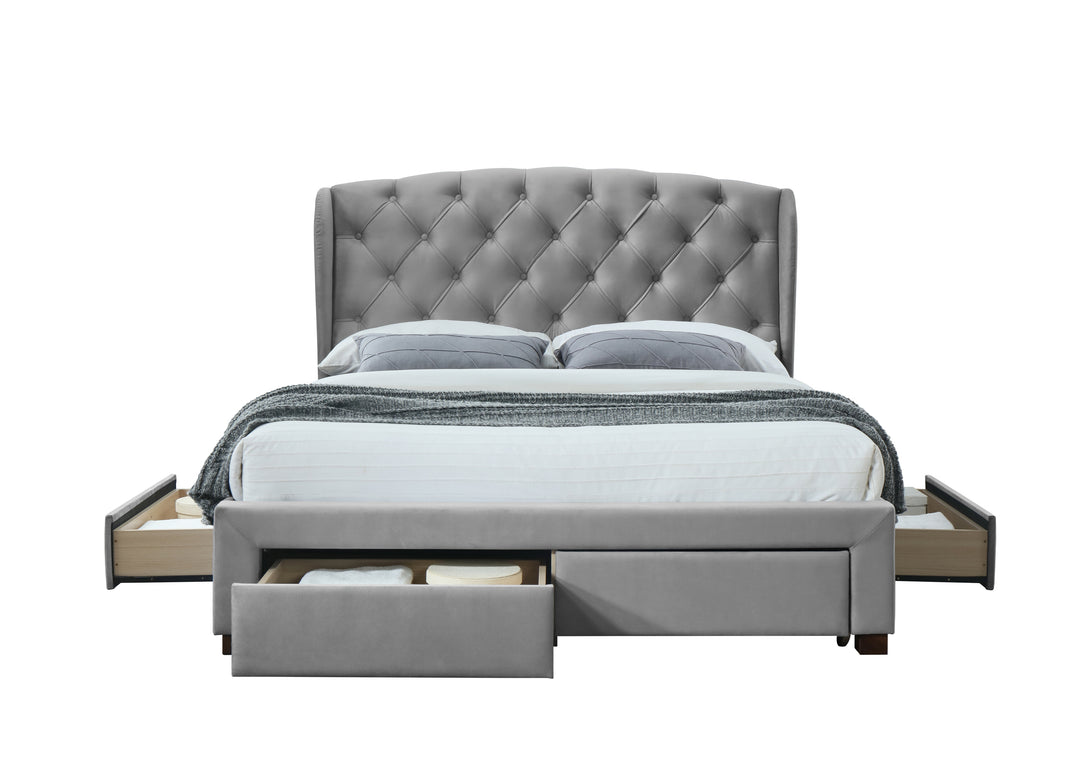 Elegant Wingback Bed Frame with Tufted Headboard and Storage Drawers