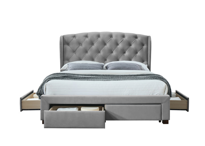 Elegant Wingback Bed Frame with Tufted Headboard and Storage Drawers