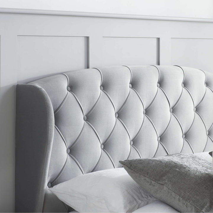 Elegant Wingback Bed Frame with Tufted Headboard and Storage Drawers