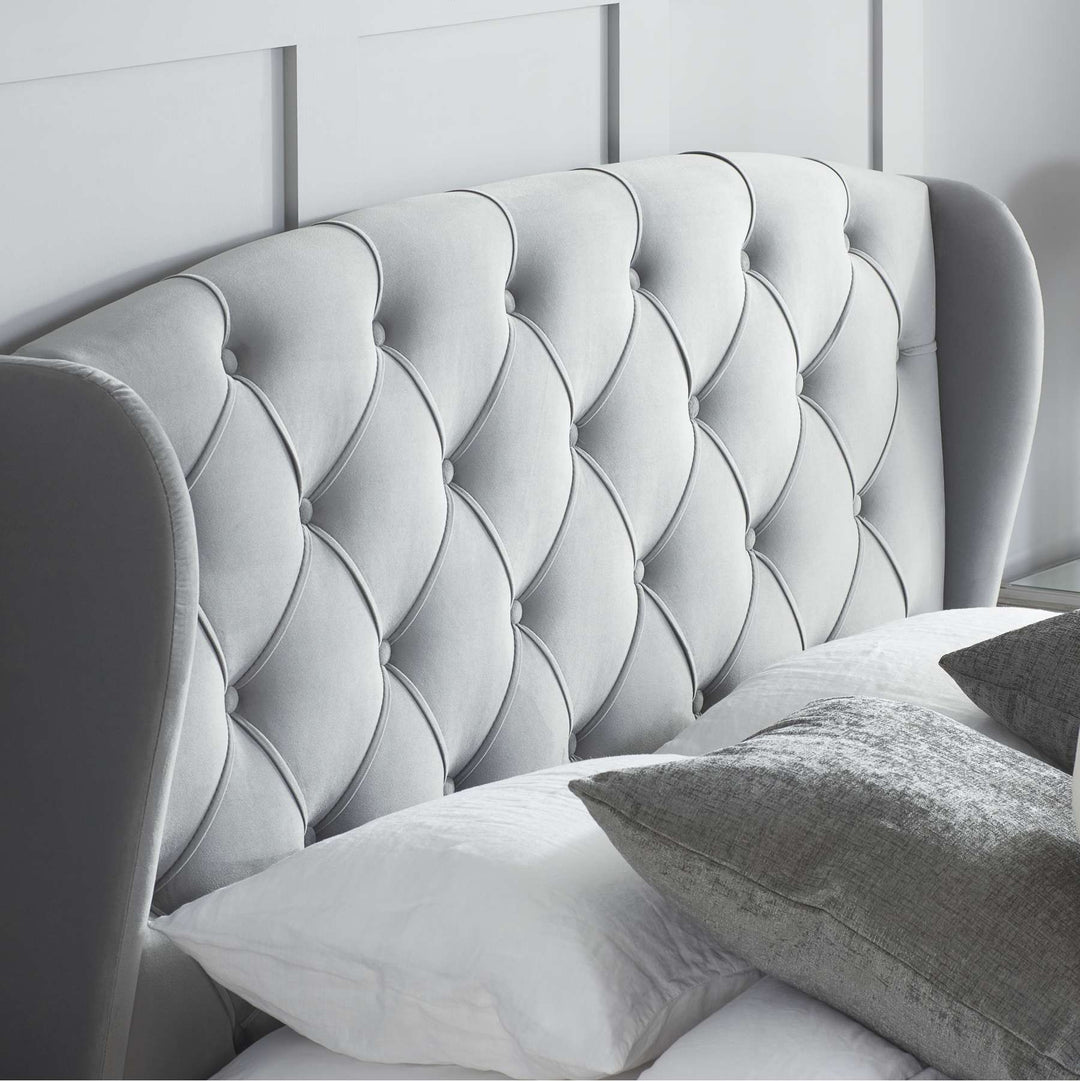 Elegant Wingback Bed Frame with Tufted Headboard and Storage Drawers