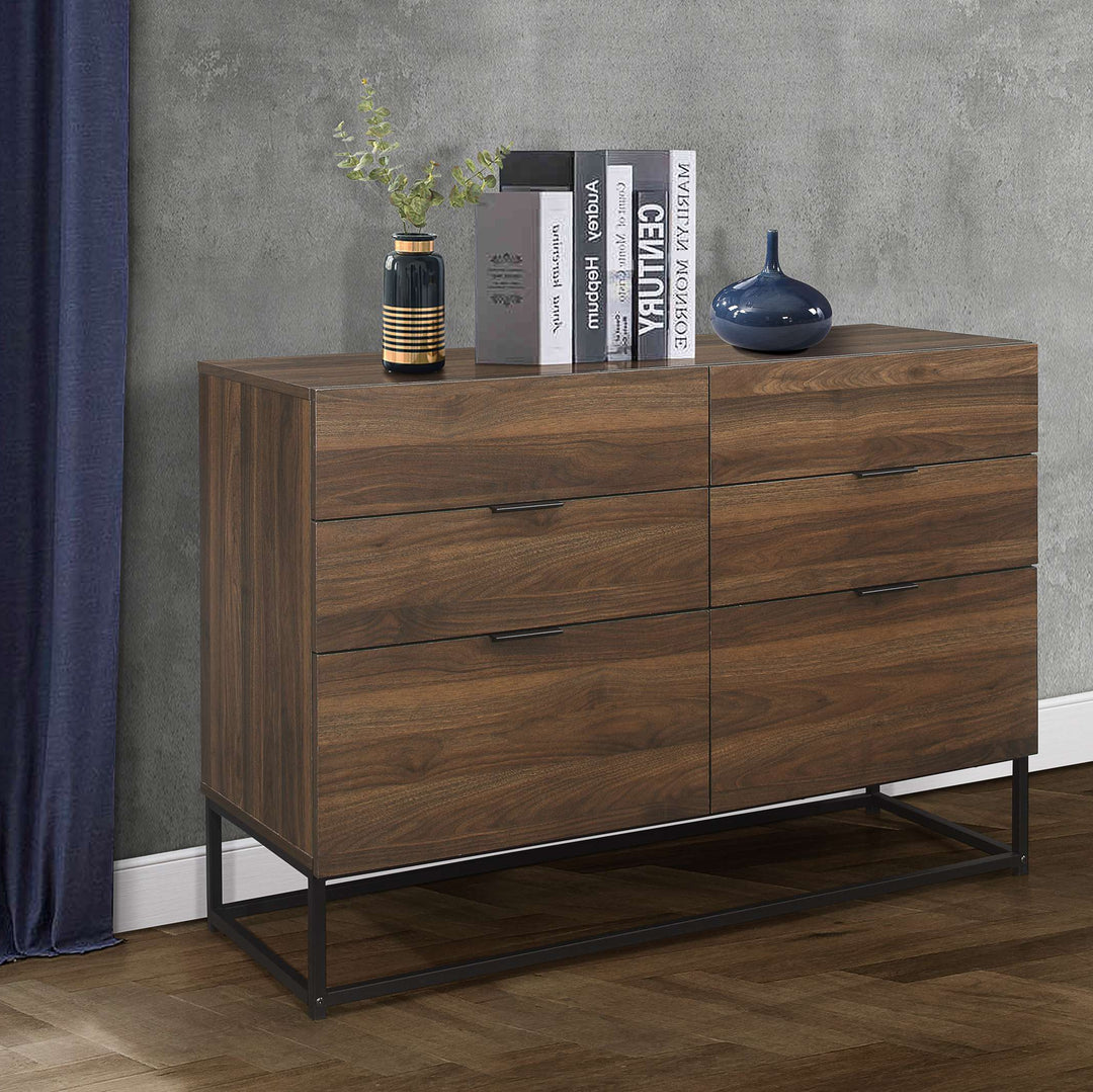 Houston 6 Drawer Chest Metal Walnut Wood Modern Storage Chest