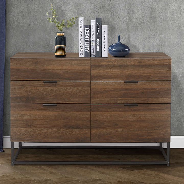 Houston 6 Drawer Chest Metal Walnut Wood Modern Storage Chest