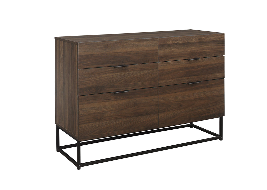 Houston 6 Drawer Chest Metal Walnut Wood Modern Storage Chest