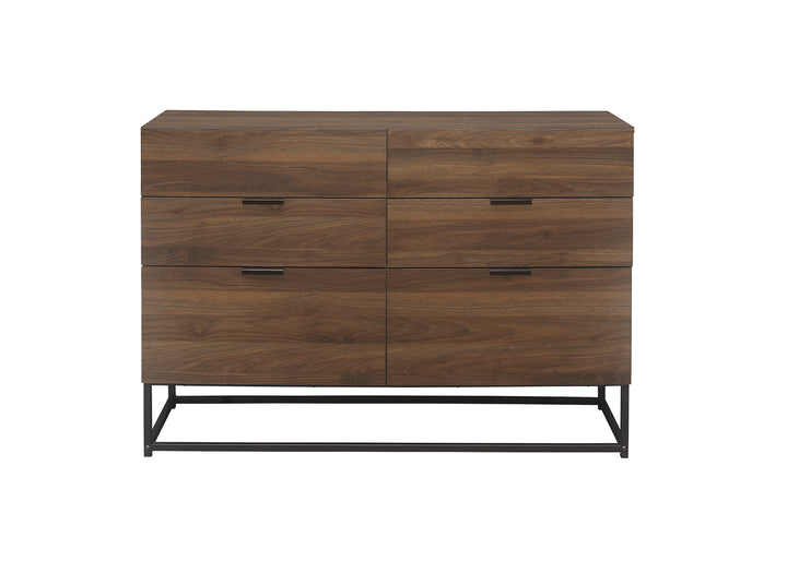 Houston 6 Drawer Chest Metal Walnut Wood Modern Storage Chest