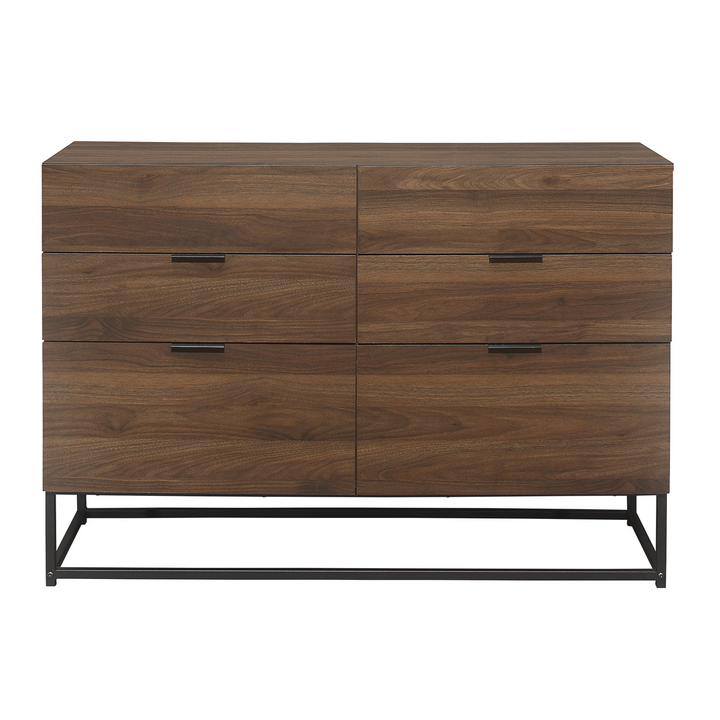 Houston 6 Drawer Chest Metal Walnut Wood Modern Storage Chest
