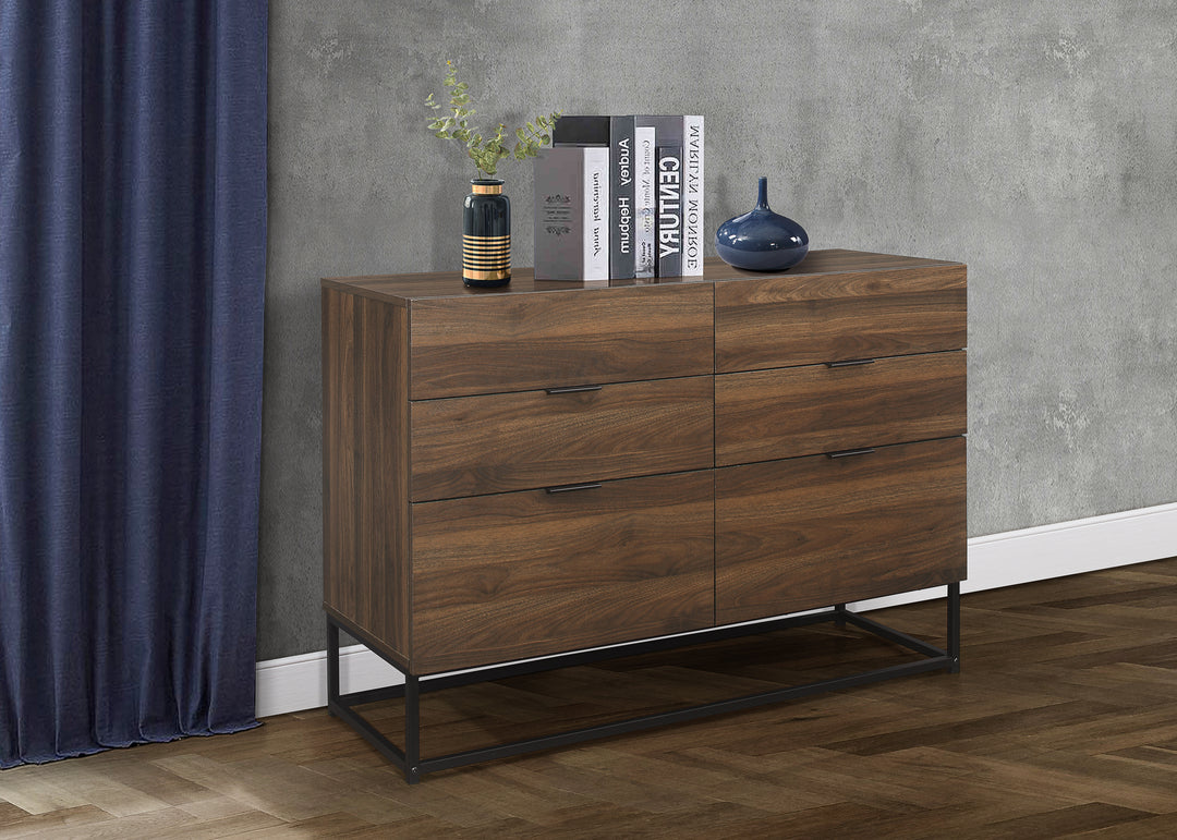 Houston 6 Drawer Chest Metal Walnut Wood Modern Storage Chest