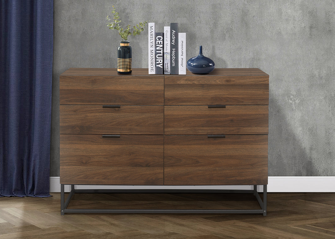 Houston 6 Drawer Chest Metal Walnut Wood Modern Storage Chest
