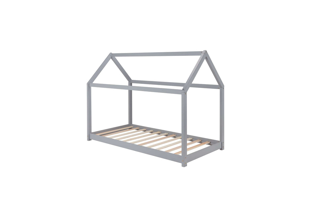 Wooden House Bed Frame with Solid Slatted Base for Kids Room