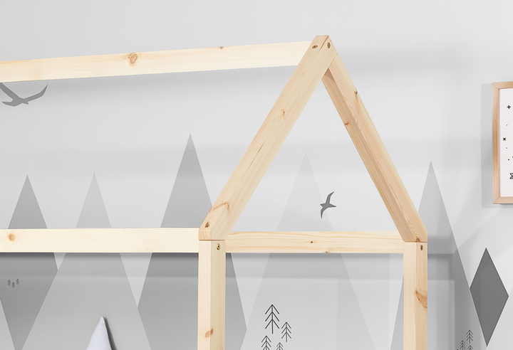Wooden House Bed Frame with Solid Slatted Base for Kids Room