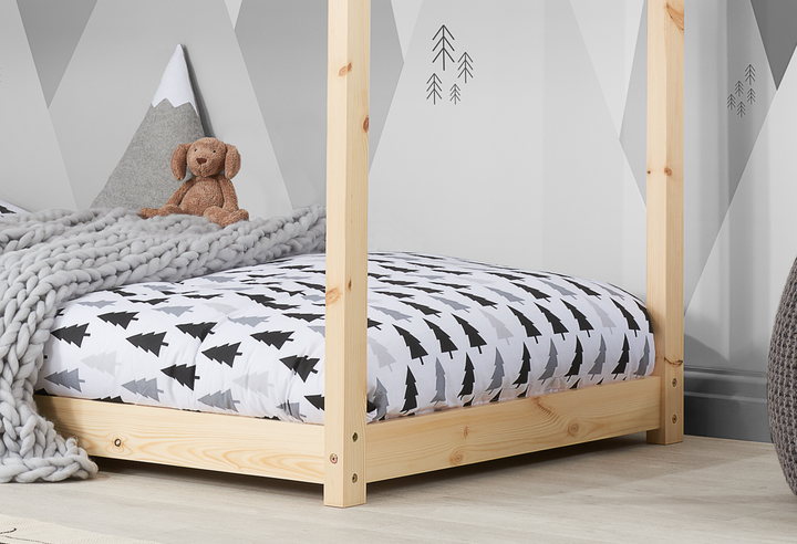 Wooden House Bed Frame with Solid Slatted Base for Kids Room