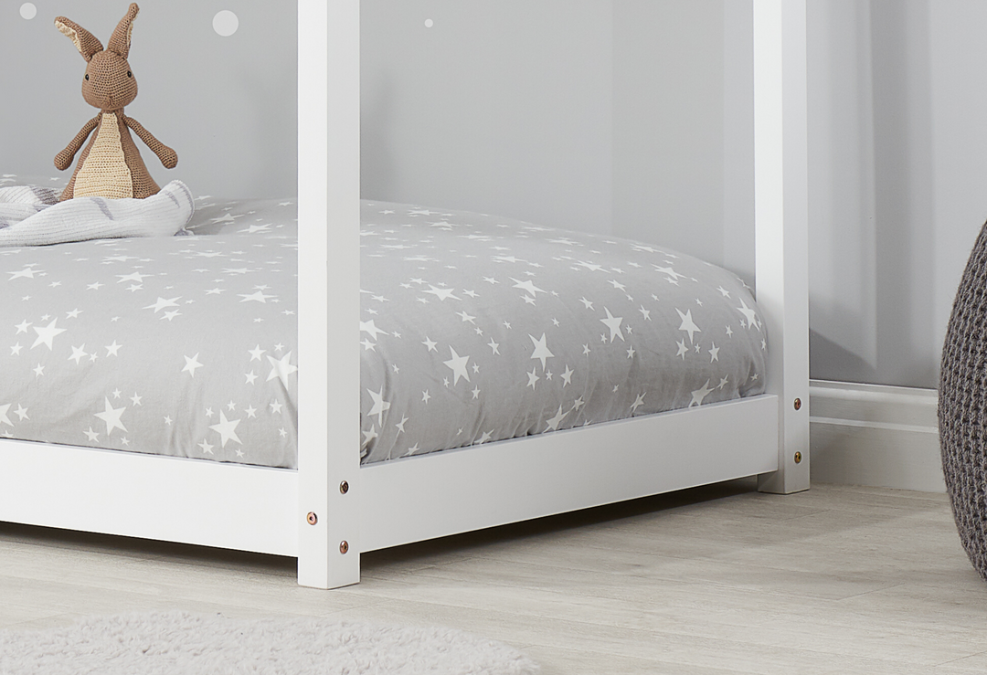Wooden House Bed Frame with Solid Slatted Base for Kids Room