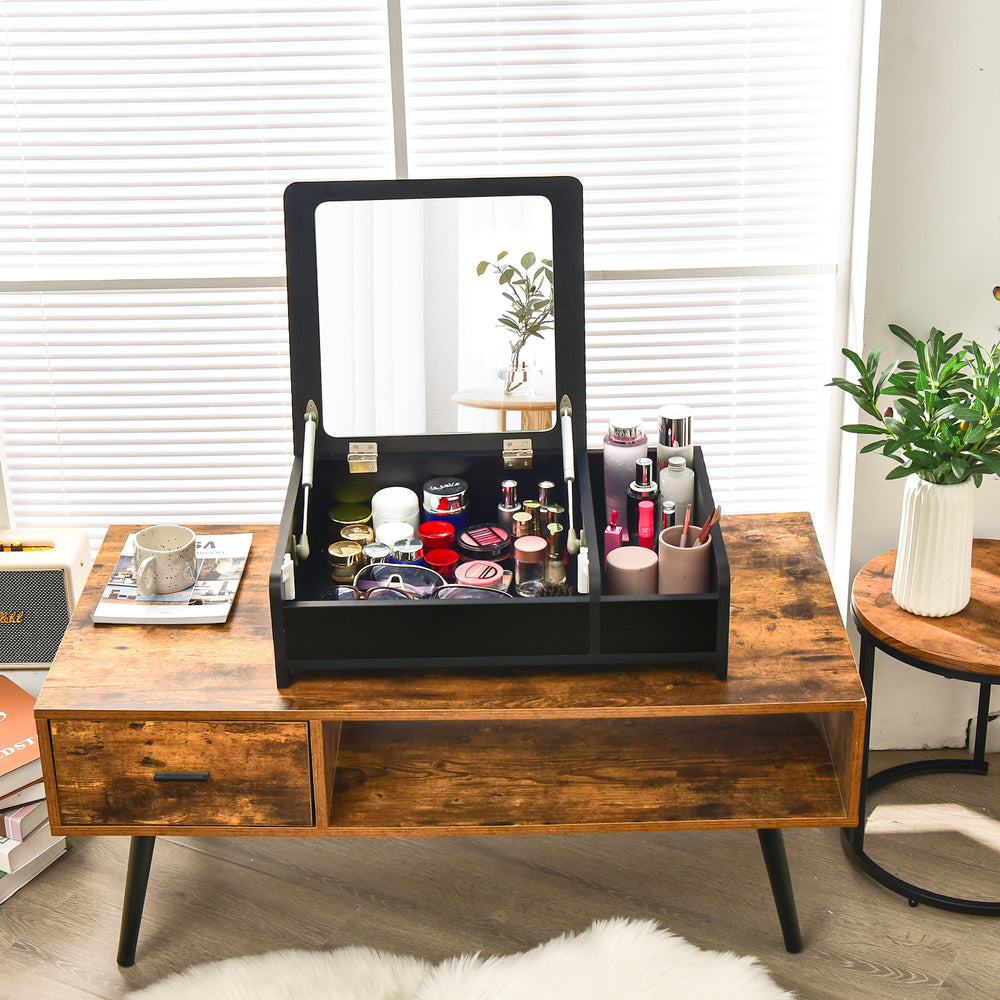 Modern Desktop Makeup Organizer with Flip Top Mirror - TidySpaces