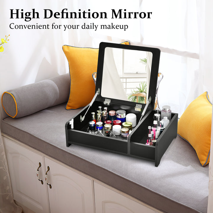 Modern Desktop Makeup Organizer with Flip Top Mirror - TidySpaces