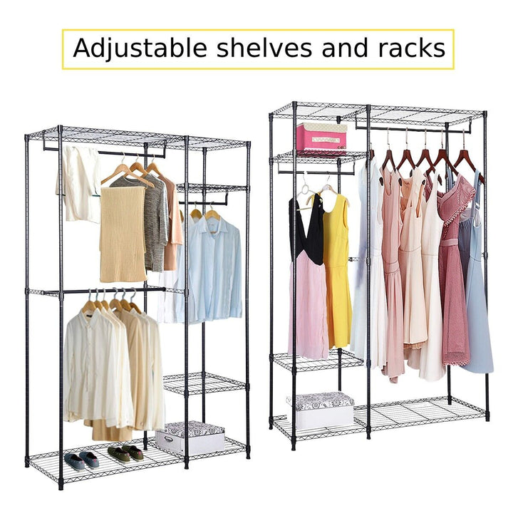 Metal Clothes Rack with 3 Hanging Rails and Shelves for Bedroom