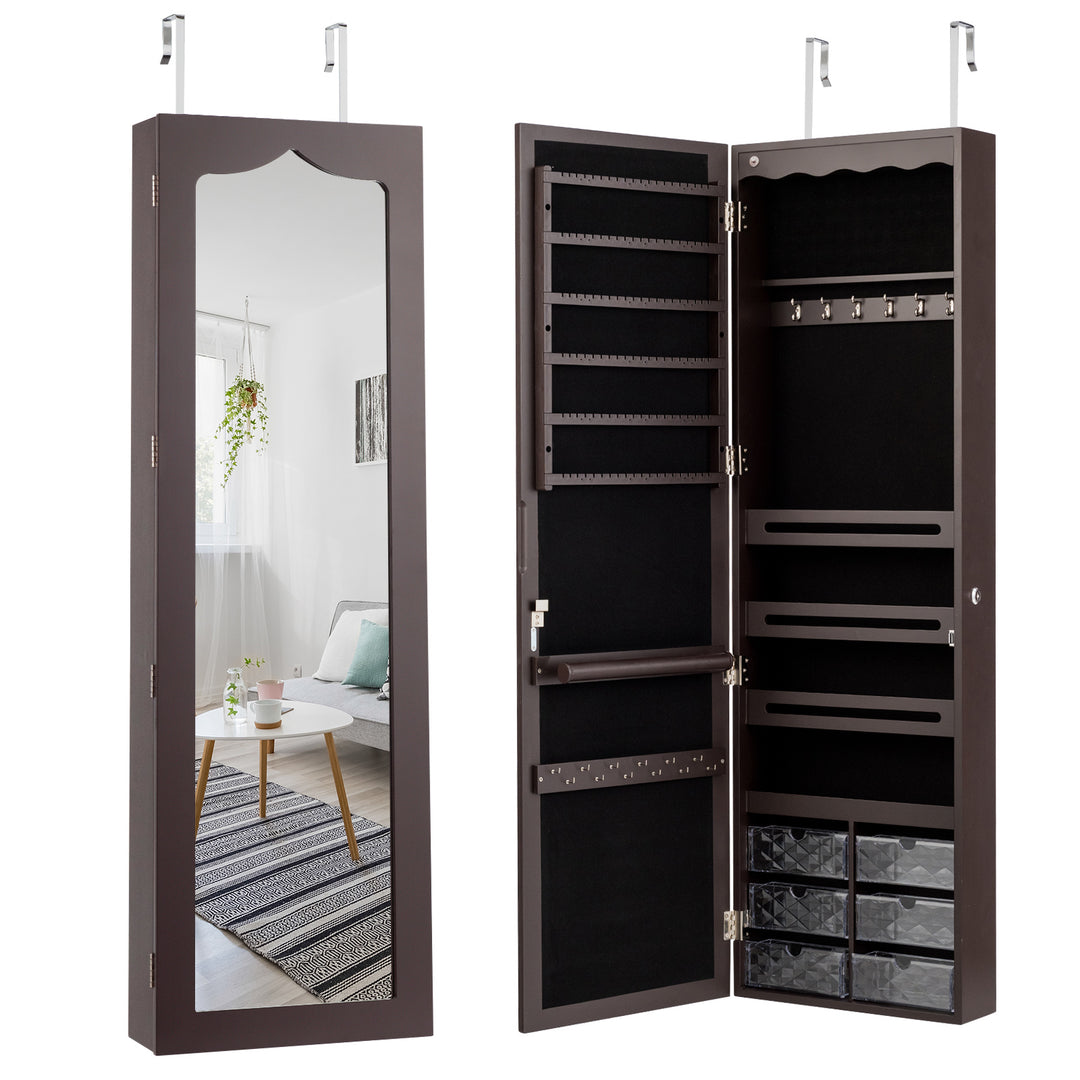 Wall Mounted Jewellery Armoire with LED Light Rustic Brown - TidySpaces