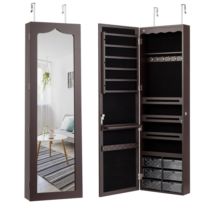 Wall Mounted Jewellery Armoire with LED Light Rustic Brown - TidySpaces