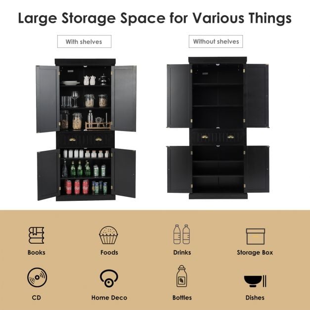 4 Door Tall Kitchen Cupboard Adjustable Shelves and Drawer - TidySpaces