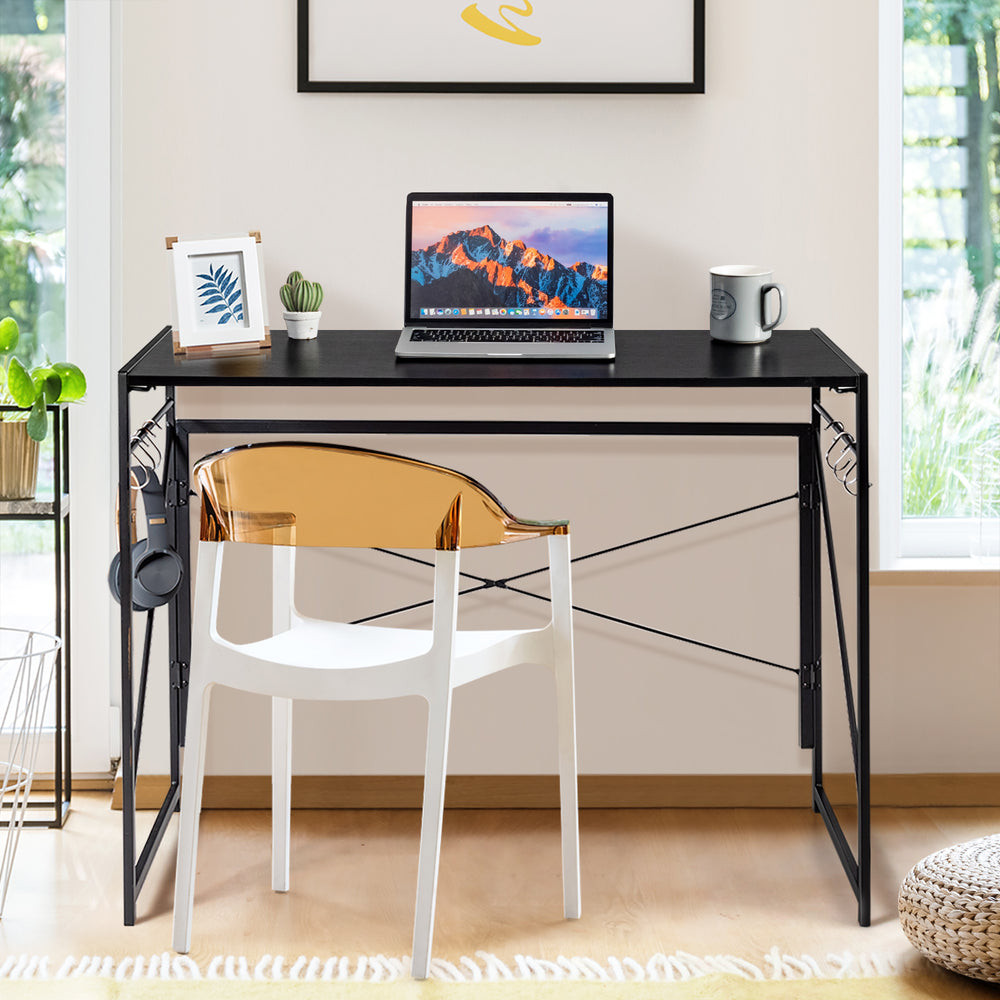 Folding Computer Desk Writing Study Desk Home Office with 6 Hooks - TidySpaces