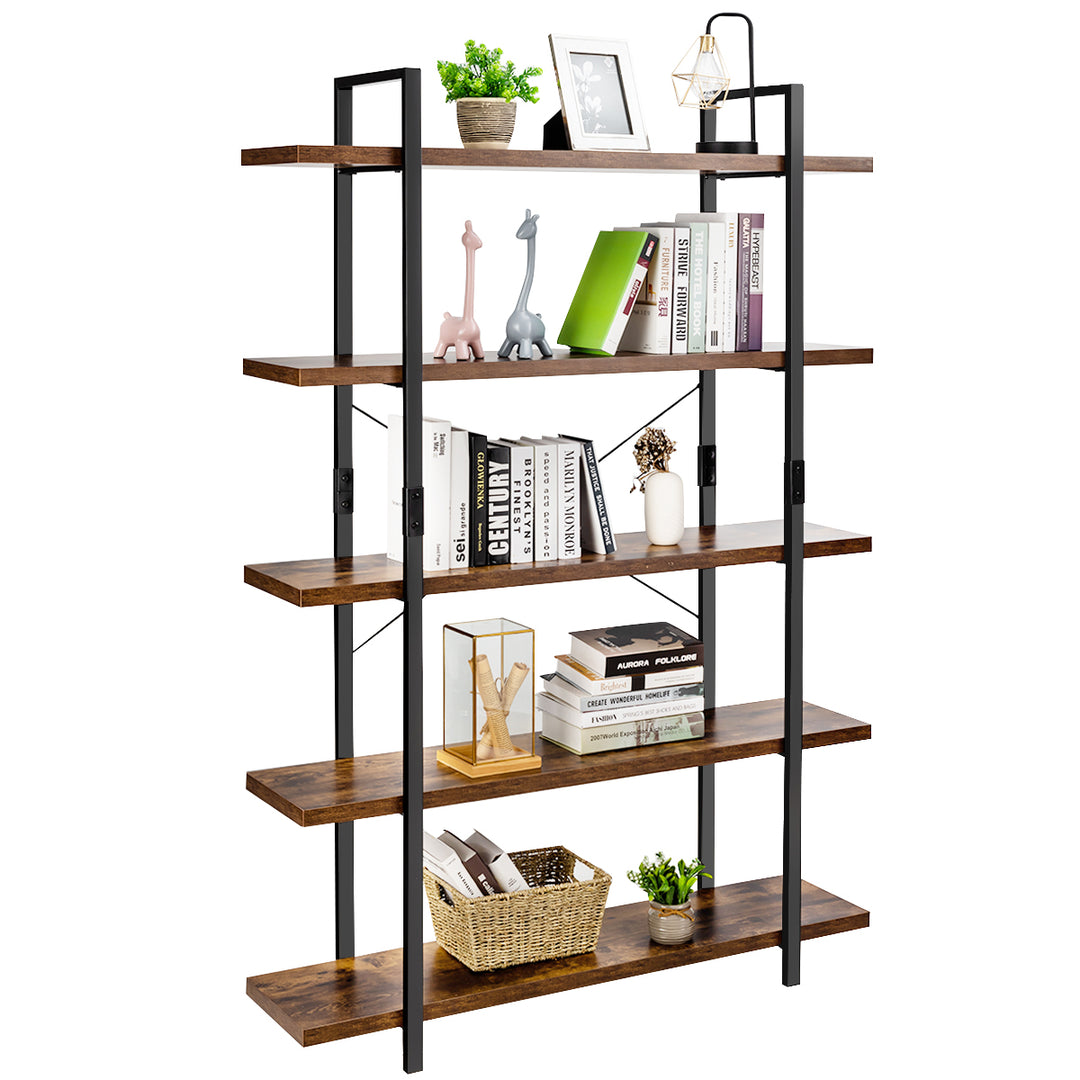 5 Tier Industrial Bookshelf with Anti Toppling Device Rustic - TidySpaces