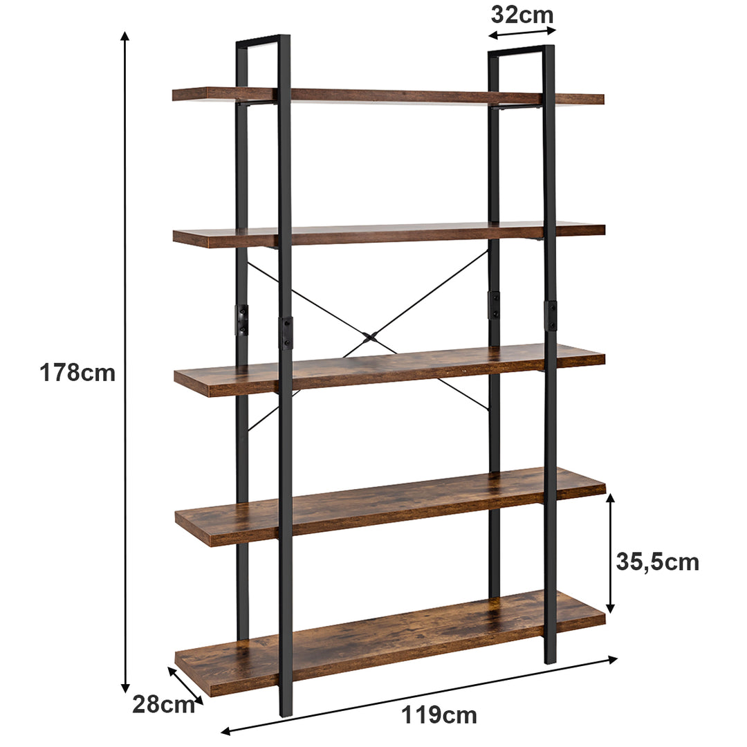 5 Tier Industrial Bookshelf with Anti Toppling Device Rustic - TidySpaces