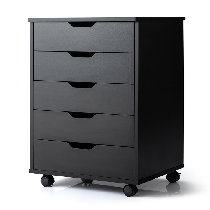 5 Drawer Chest with Wheels for Home and Office Black - TidySpaces