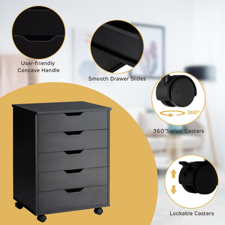 5 Drawer Chest with Wheels for Home and Office - TidySpaces